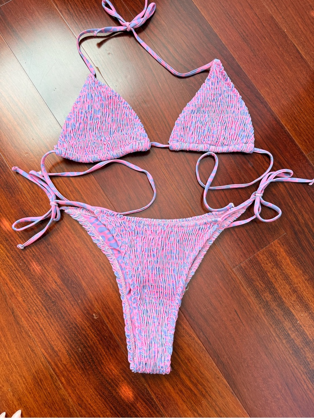 Beach Bunny Pink & Purple Smocked Triangle Bikini